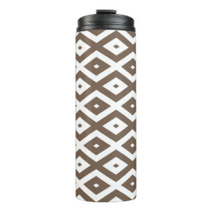 Taupe brown and white diamond pattern thermal tumbler