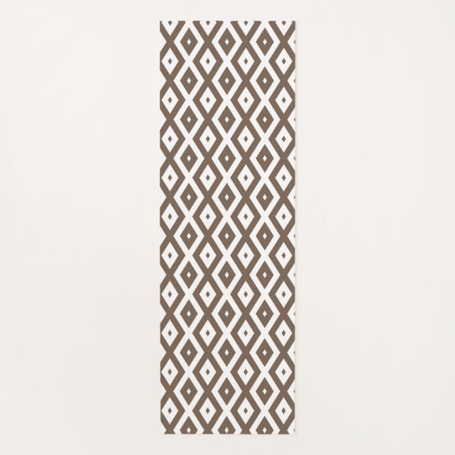 Taupe brown and white diamond pattern yoga mat (Front)