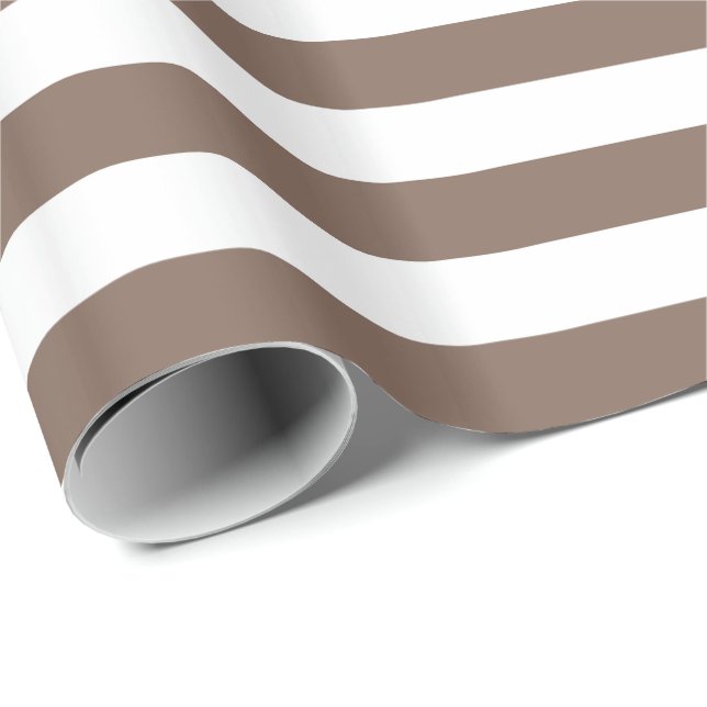 Taupe Brown and White Stripe Wrapping Paper (Roll Corner)