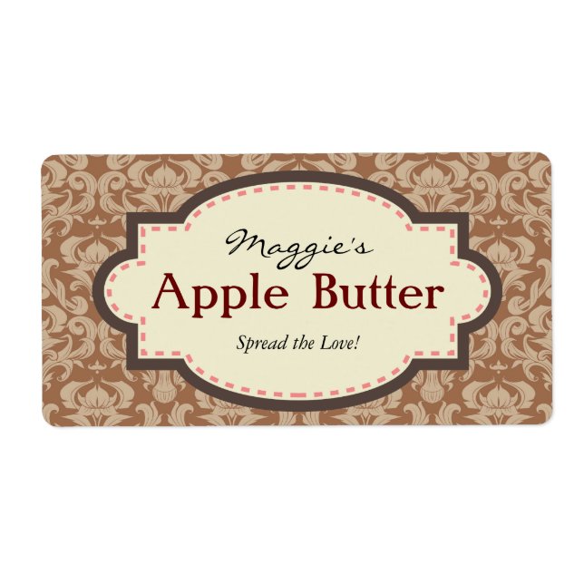 Taupe & Brown Apple Butter Jam Jar Labels, Custom (Front)