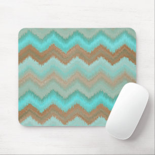 Taupe Brown Aqua Turquoise Ikat Zigzag Pattern Mouse Mat