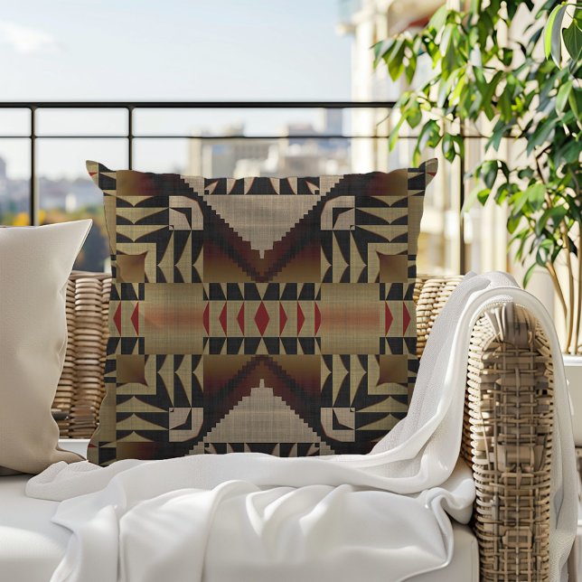 Taupe Brown Beige Dark Red Black Tribal Art Cushion (Creator Uploaded)