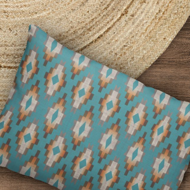 Taupe Brown Blue Teal Orange Tribal Art Pattern Pillowcase (Creator Uploaded)