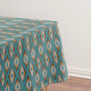 Taupe Brown Blue Teal Orange Tribal Art Pattern Tablecloth