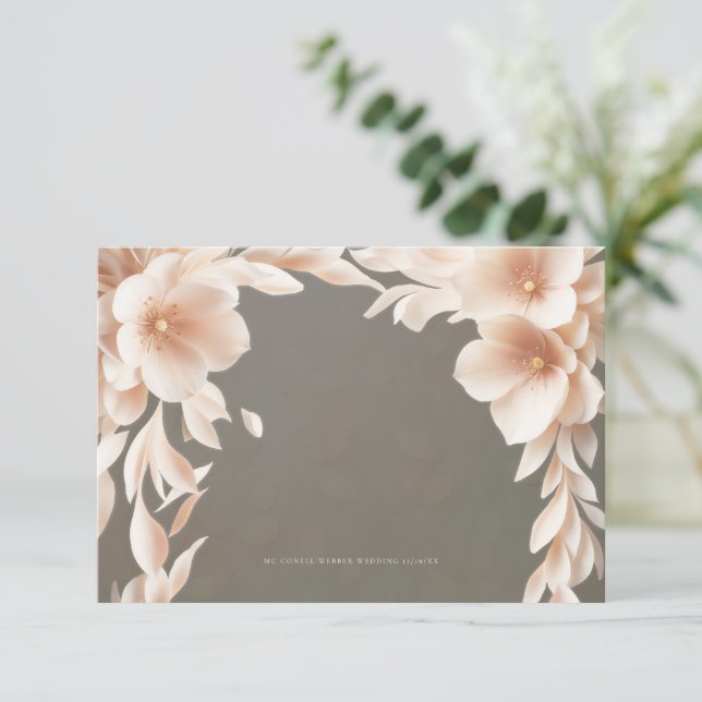 taupe brown, blush floral wedding details card (Standing Front)
