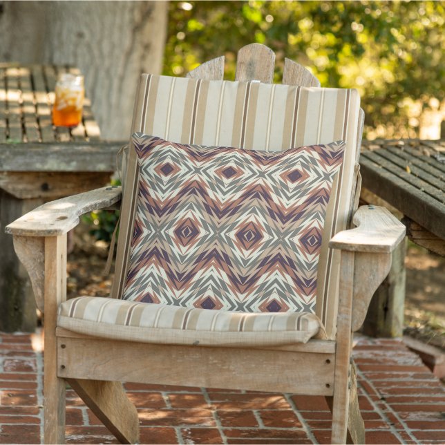 Taupe Brown Dark Olive Green Orient Tribal Art Cushion (Chair)