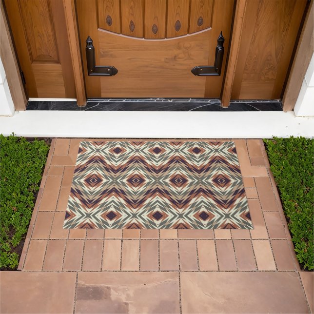 Taupe Brown Dark Olive Green Orient Tribal Art Doormat (Outdoor)