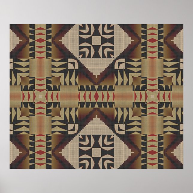 Taupe Brown Dark Red Black Ethnic Tribal Mosaic Poster (Front)
