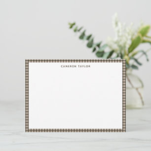 Taupe Brown Gingham Check Personalised Name Card