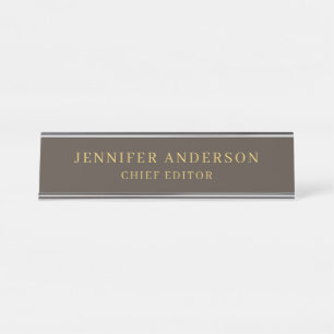 Taupe Brown & Gold Color Professional Modern Plain Desk Name Plate