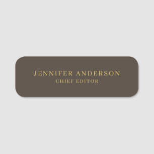 Taupe Brown & Gold Colour Professional Modern Plai Name Tag