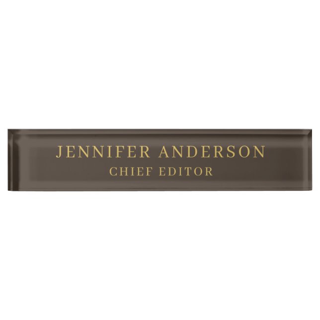 Taupe Brown & Gold Colour Professional Modern Plai Nameplate (Front)