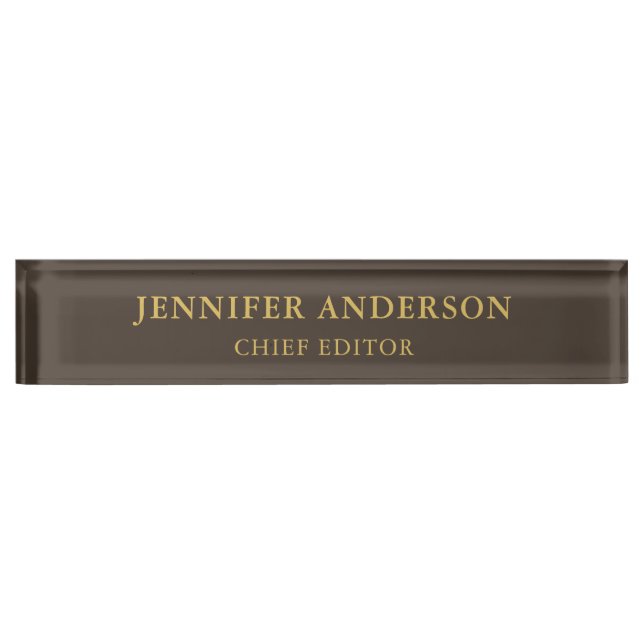 Taupe Brown & Gold Colour Professional Modern Plai Nameplate (Front)