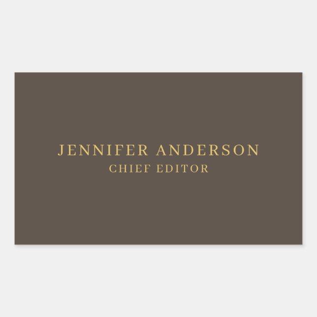 Taupe Brown & Gold Colour Professional Modern Plai Rectangular Sticker (Front)