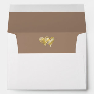 Taupe Brown Gold Embossed Double Heart Lined Envelopes