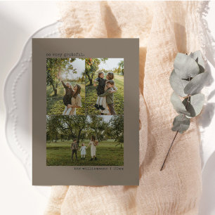 Taupe Brown Grateful Thanksgiving 4 Photo Collage Holiday Card