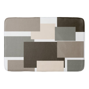 Taupe, Brown, Grey and Ivory Rectangles  Bath Mat