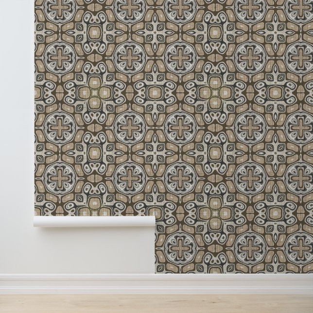 Taupe Brown Grey Beige Bohemian Tribe Art Wallpaper (Application)