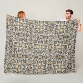 Taupe Brown Grey Beige Hip Bohemian Art Motif Fleece Blanket