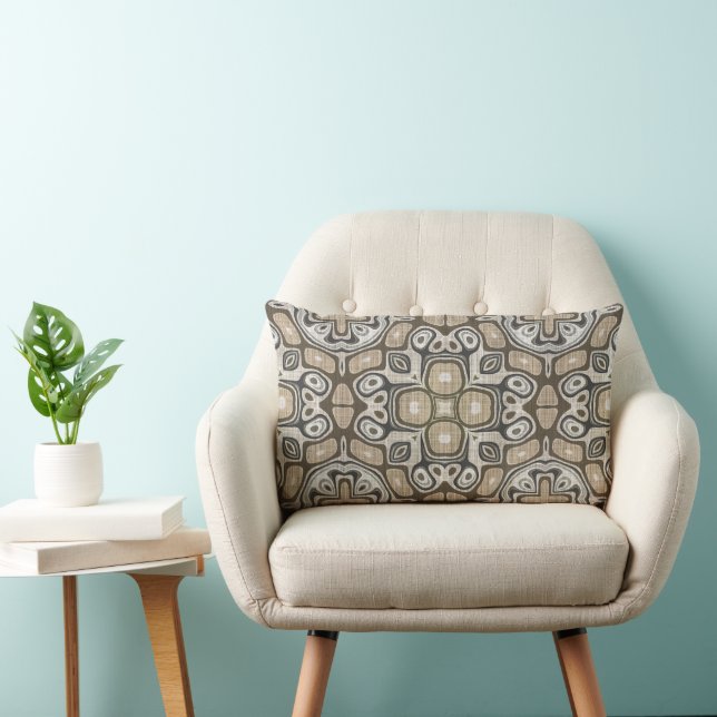 Taupe Brown Grey Beige Hip Bohemian Art Motif Lumbar Cushion (Chair)