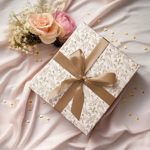 Taupe Brown Leaves Floral Pattern On Ivory Ecru Wrapping Paper