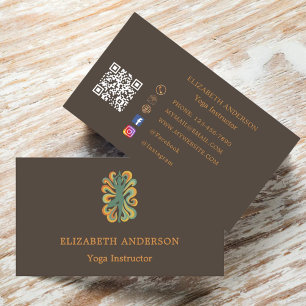Taupe brown orange Yoga pose Instructor Business Card