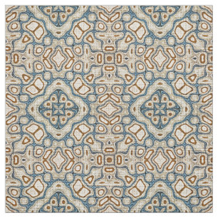 Taupe Brown Teal Blue Bali Batik Style Pattern Fabric