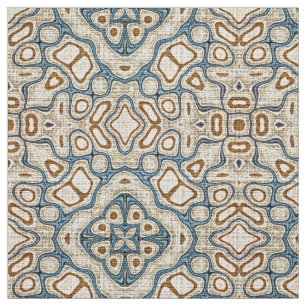 Taupe Brown Teal Blue Bali Batik Style Pattern Fabric