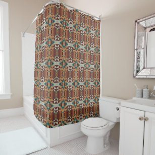 Taupe Brown Teal Blue Green Tribal Art Pattern Shower Curtain