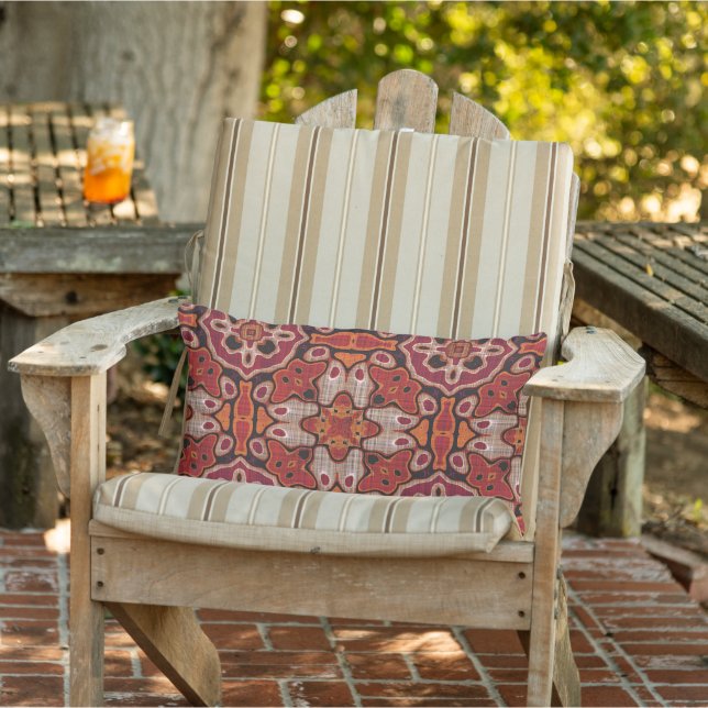 Taupe Brown Terracotta Red Orange Tribal Art Lumbar Cushion (Chair)