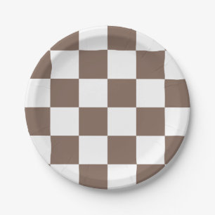 Taupe Brown/White Chequered Paper Plate