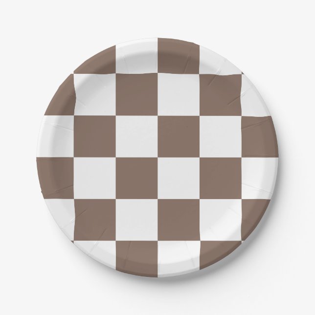 Taupe Brown/White Chequered Paper Plate (Front)