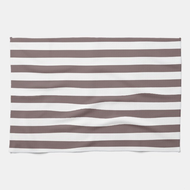 Taupe Brown & White Stripes; Striped Tea Towel (Horizontal)