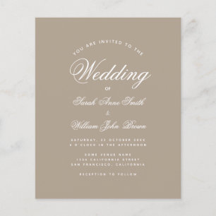 Taupe Budget Simple Calligraphy Wedding Invitation