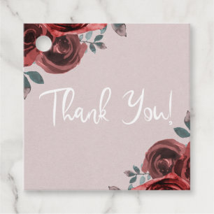 Taupe Burgundy Watercolor Roses Greenery Wedding Favour Tags
