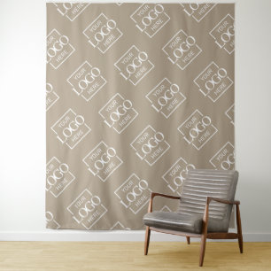 Taupe Business Logo Pattern Trade Show Backdrop Tapestry