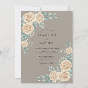 Taupe Champagne Rose Wedding Invitation