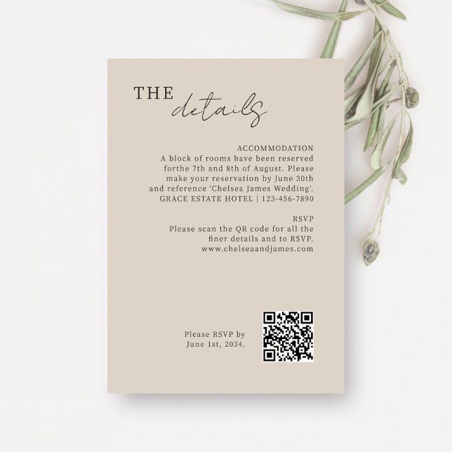 Taupe | Chic Minimal Wedding QR Code Enclosure Card (Creator Uploaded)
