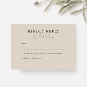 Taupe Chic Minimalist Wedding RSVP Enclosure Card