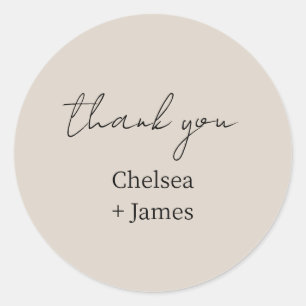 Taupe Chic Simple Script Thank You Wedding Classic Round Sticker