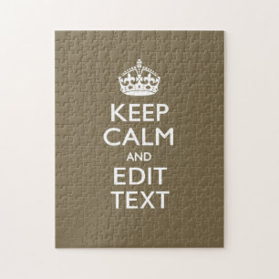 Taupe Coffee Decor Keep Calm And Your Text Easily Jigsaw Puzzle