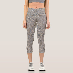 Taupe Concrete Cement Blue Aggregate Sidewalk Capri Leggings