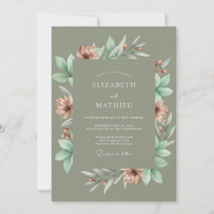 Taupe Copper Foliage Eucalyptus Wedding Invitation