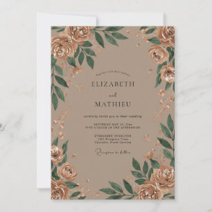 Taupe Copper Leafy Wedding Invitation