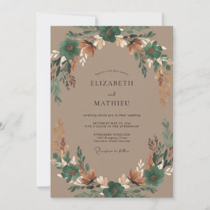 Taupe Copper Wreath Wedding Invitation