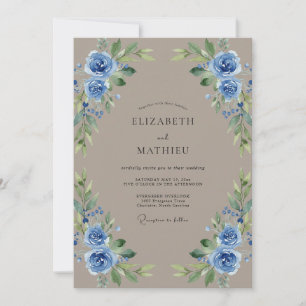 Taupe Cornflower Foliage Eucalyptus Wedding Invitation