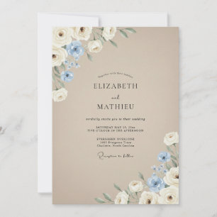 Taupe Cornflower Peony Wedding Invitation