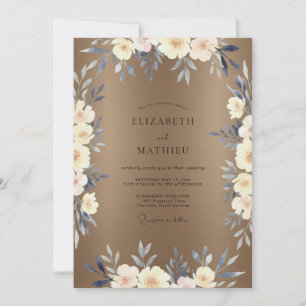 Taupe Cream Leafy Wedding Invitation