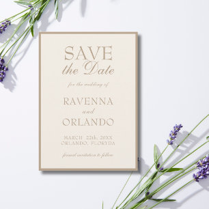 Taupe Cream Old Money Elegant Glam Wedding Save The Date