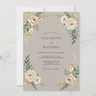 Taupe Cream Pampas Eucalyptus Wedding Invitation